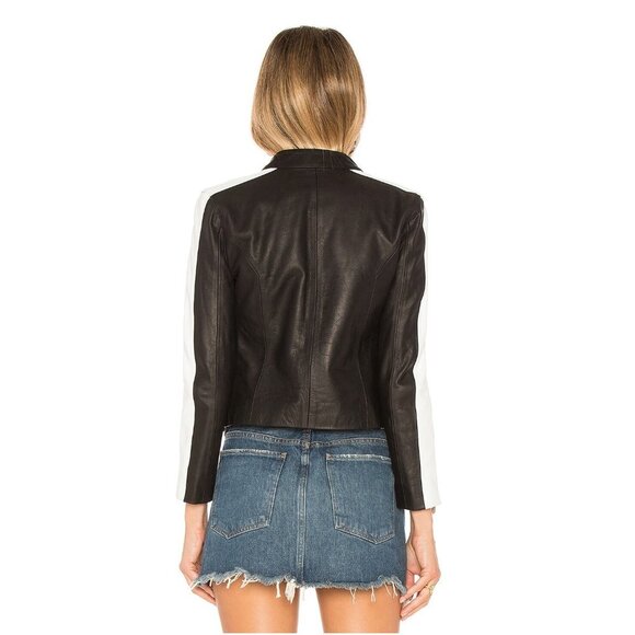 THE MIGHTY COMPANY The Lucca Two-tone Leather Jacket In Black - Picture 2 of 7